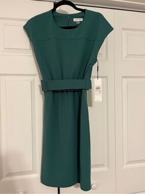 Calvin Klein Teal Belted Midi Dress